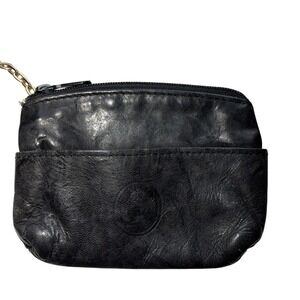 Mundi Black Leather Change Purse 4.25" x 3.5"‎ w/Key Ring Convenience